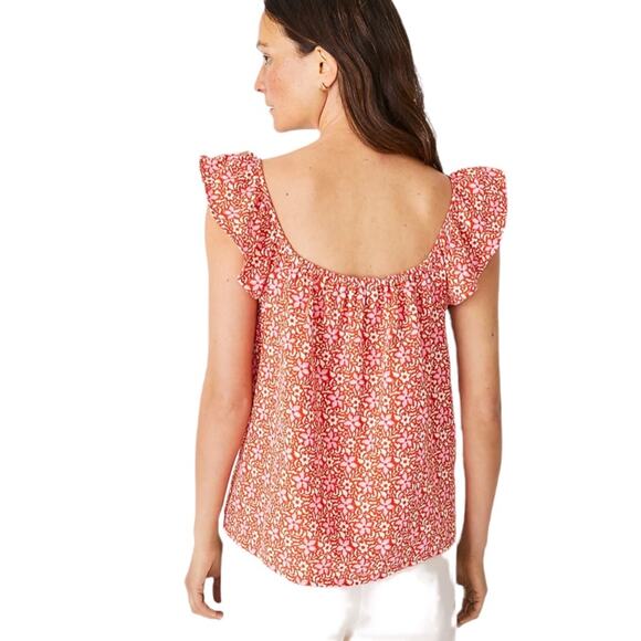 Ann Taylor Floral Gauze Ruffle Strap Tank Top Size Large - Picture 3 of 10